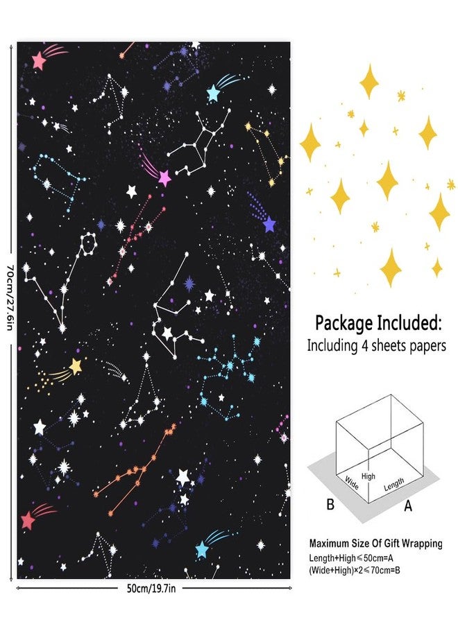 Geluode Galaxy Wrapping Paper, Birthday Wrapping Paper for Men Women Boys Girls, 4 Sheets in 4 Designs With Constellation, Neon Stars, Starry Sky, Nebula for Birthday Wedding Christmas Baby Shower - Image 2